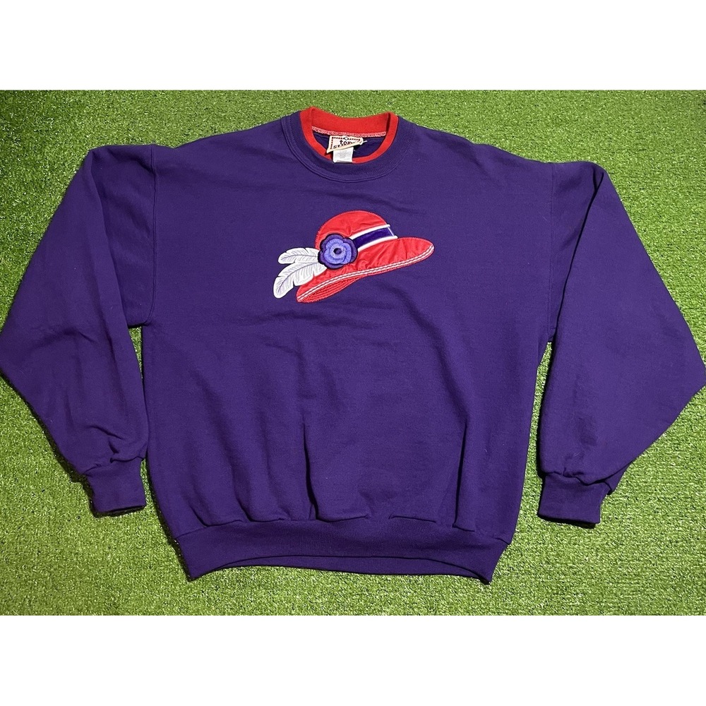 Vintage Grandma Sweater Md Crew Neck Mock Neck Purple Morning Sun Top Stitch USA